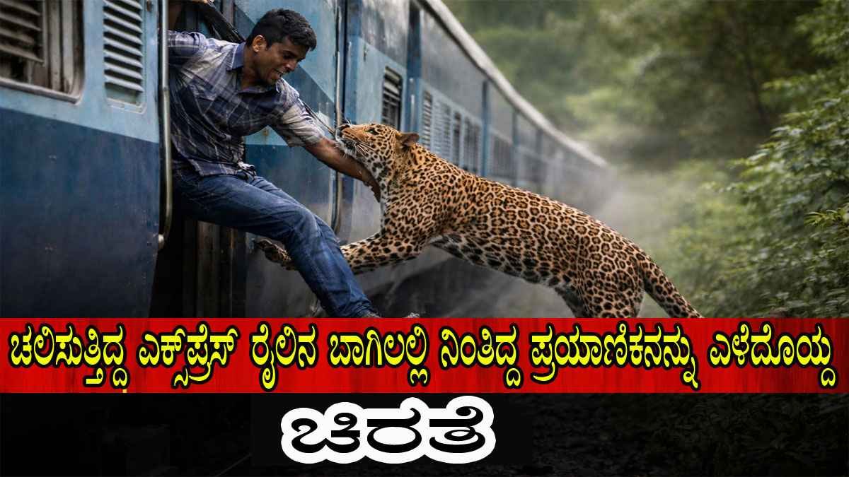 ಚಲಿಸುತ್ತಿದ್ದ ಎಕ್ಸ್‌ಪ್ರೆಸ್ ರೈಲಿನ ಬಾಗಿಲಲ್ಲಿ ನಿಂತಿದ್ದ ಪ್ರಯಾಣಿಕನನ್ನು ಎಳೆದೊಯ್ದ ಚಿರತೆ?